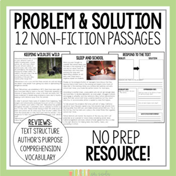 Non-Fiction Problem & Solution Passages cover image for the product. Green border with 3 pages of the product on the front.