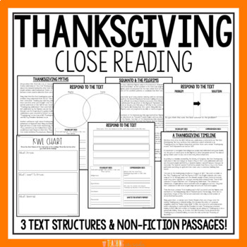 Thanksgiving Close Reading | No Prep Text Structures & Non-Fiction Passages